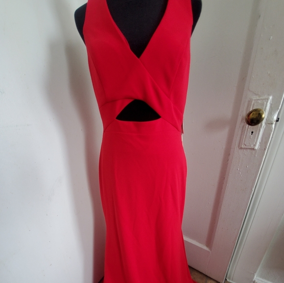 Aqua V-neck Cutout Dress - Picture 2 of 13